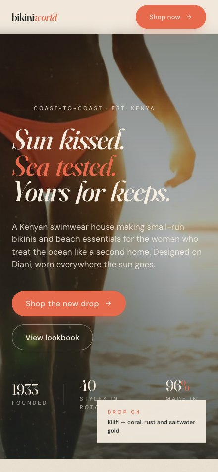 Bikini World — Kenyan coast swimwear store, mobile view
