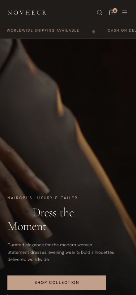 Novheur — luxury womenswear store, mobile view