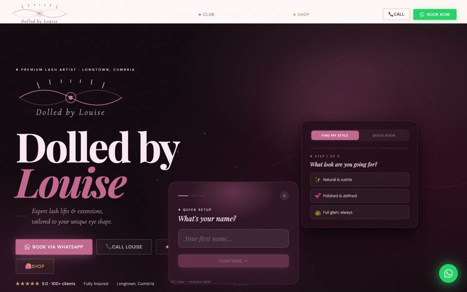Dolled by Louise website with Aria chatbot live